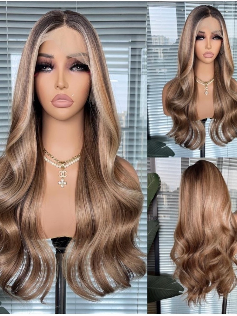 Luxury Honey Blonde Long Wavy Lace Front Wig Futura Synthetic 13x4